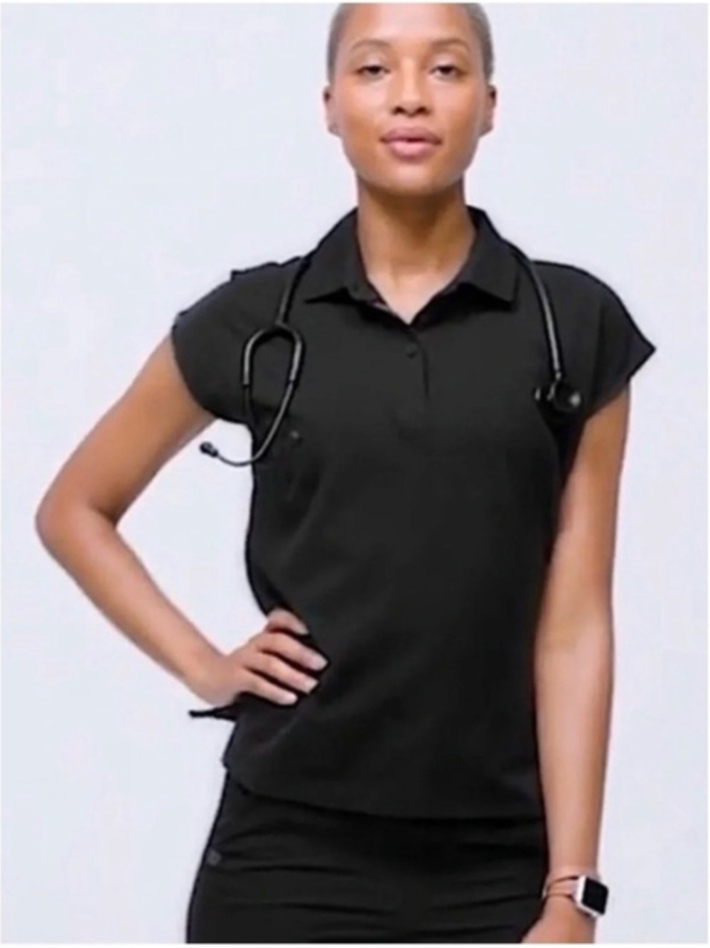 FIGS PRO Scrub Polo Top Technical Pique Ella Black Women’s X-Small NWT